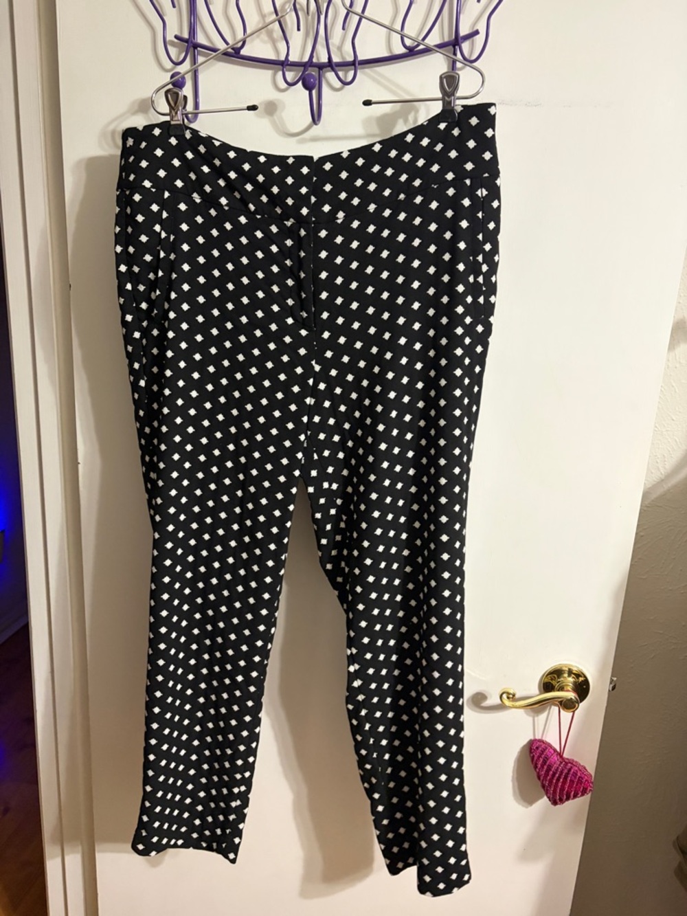 Black and White Polka Dot Stretch Pants - Picture 5 of 6